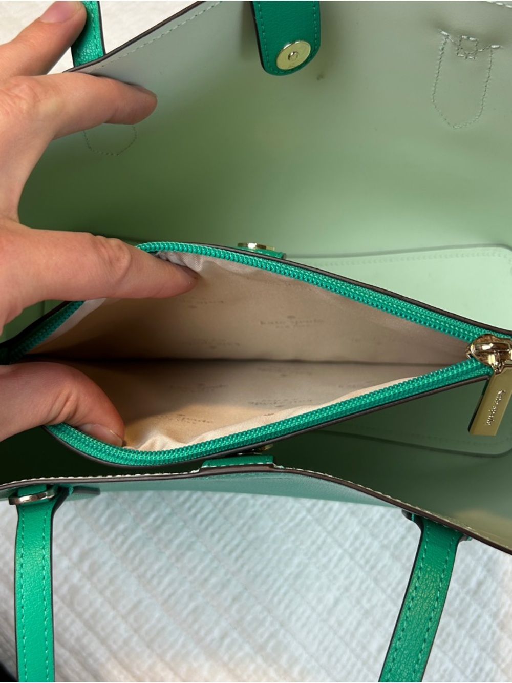 kate spade New York Harper Satchel Green Structured Leather Bag missing strap - Picture 7 of 11
